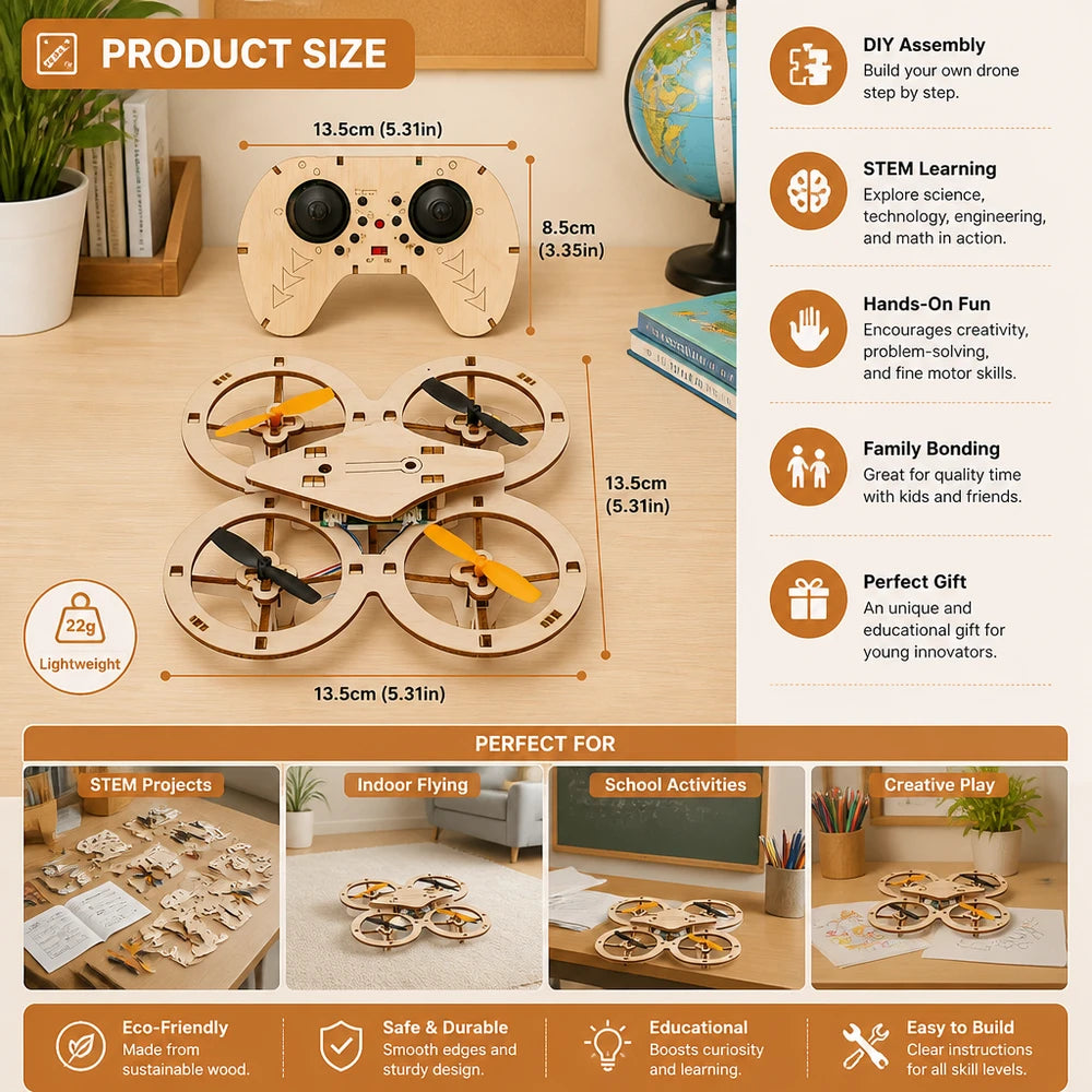BuildFly DIY Wooden RC Quadcopter Kit